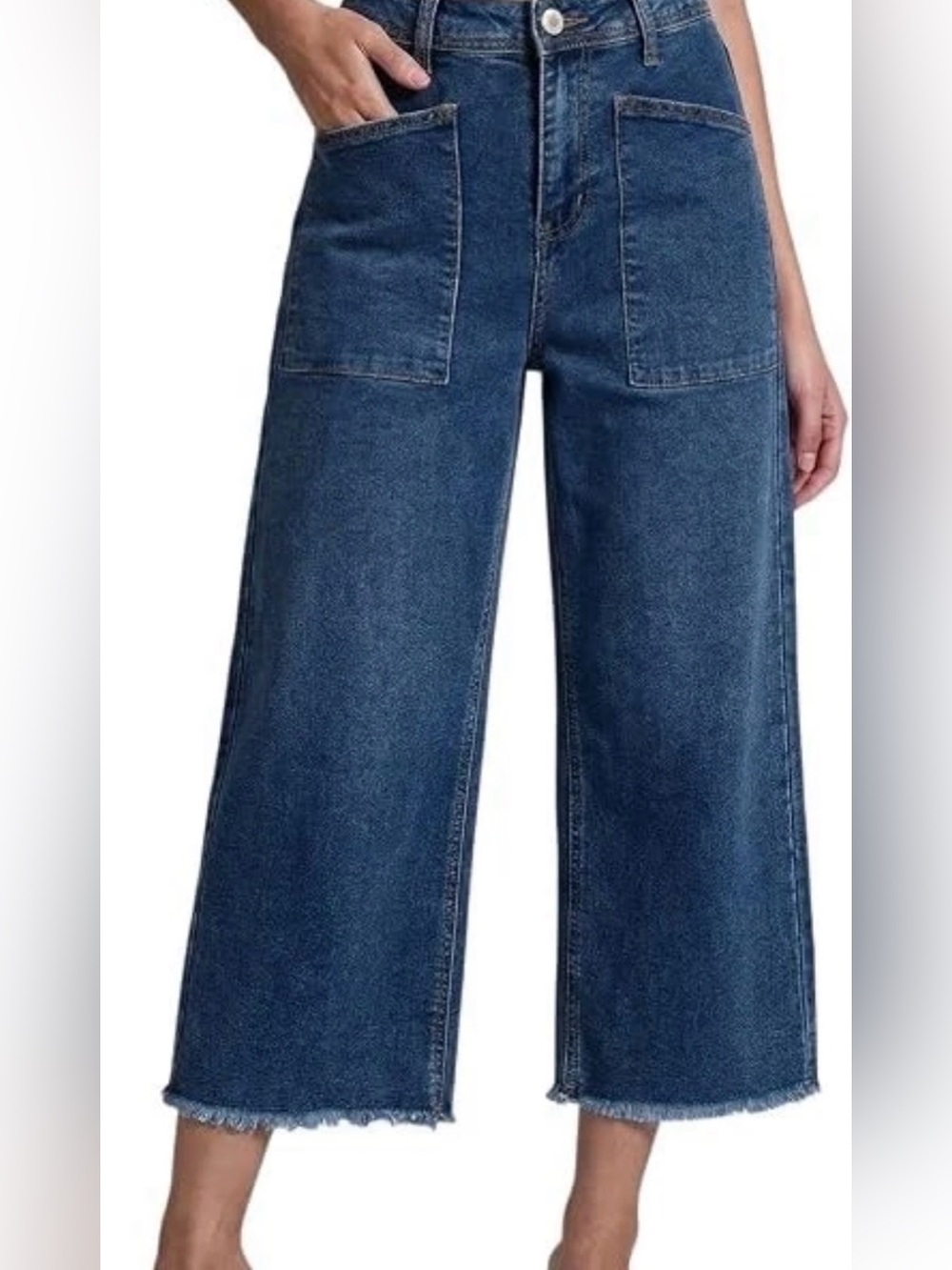 Sidefeel Womens Wide Leg Baggy Capri Jeans High Waisted Straight Leg sz 8 RawHem